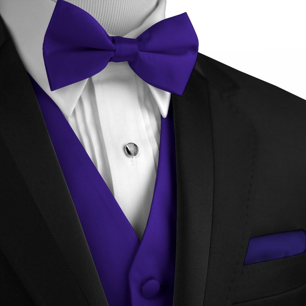 Men's Formal Wedding Prom Homecoming Tuxedo Vest Bow-Tie Hankie-Turquoise Satin